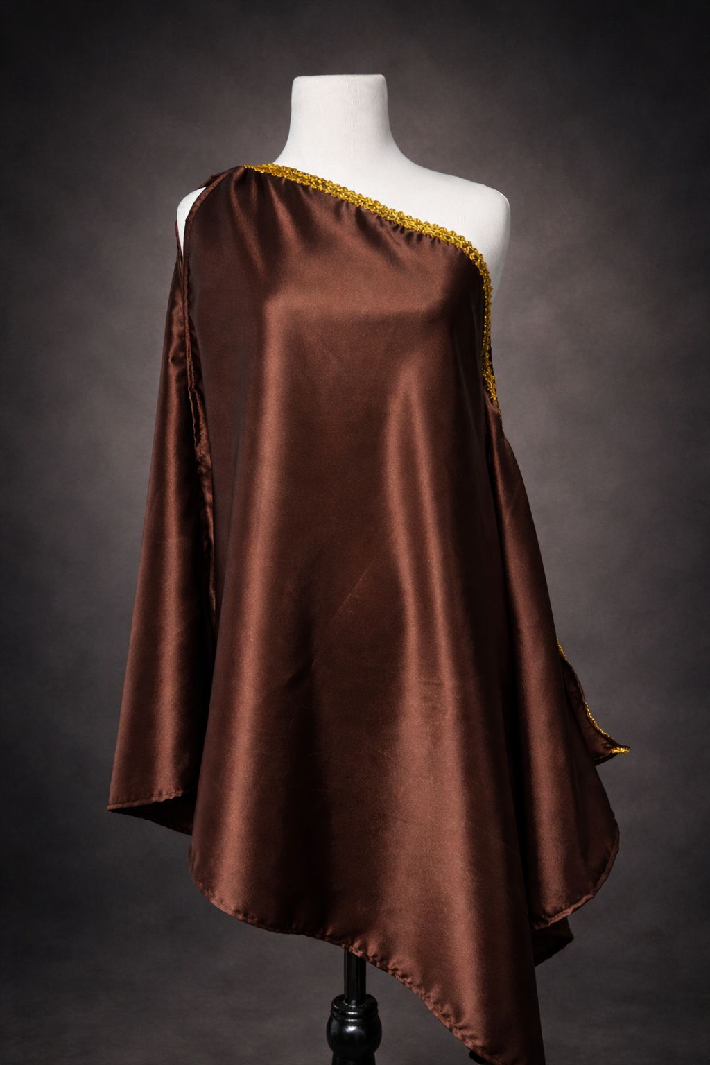 Brown Satin Praise Dance Tunic with Gold Trim