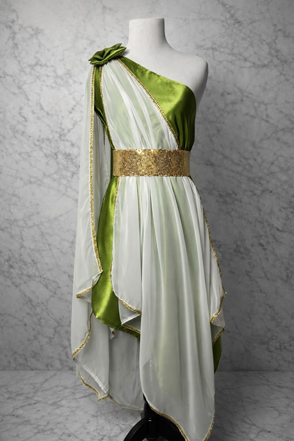 Martini Olive and White Worship Dance Dress with Gold Belt